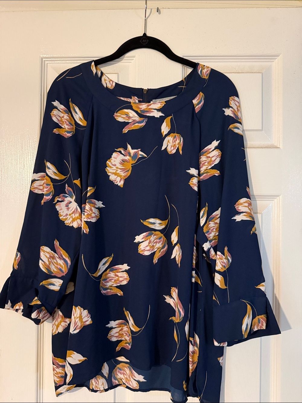 Daniel Rainn Navy Floral Long Sleeve Blouse Dress